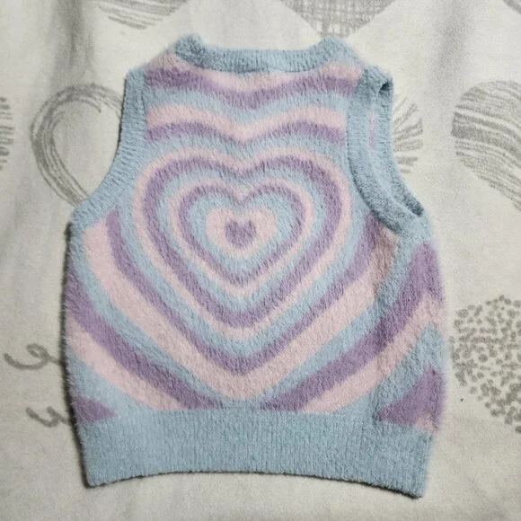Sweet Society Pastel Heart Knit Sweater Vest – Sz M - Picture 2 of 3